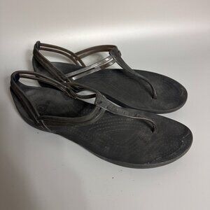 Crocs Womens Sandals Black Isabella T-Strap Jelly Thong Shoes Beach Comfort Sz 9